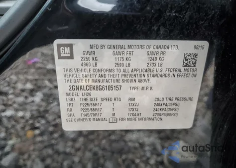 2016 Chevrolet Equinox Lt z USA, uszkodzony, nr VIN 2GNALCEK8G6105157